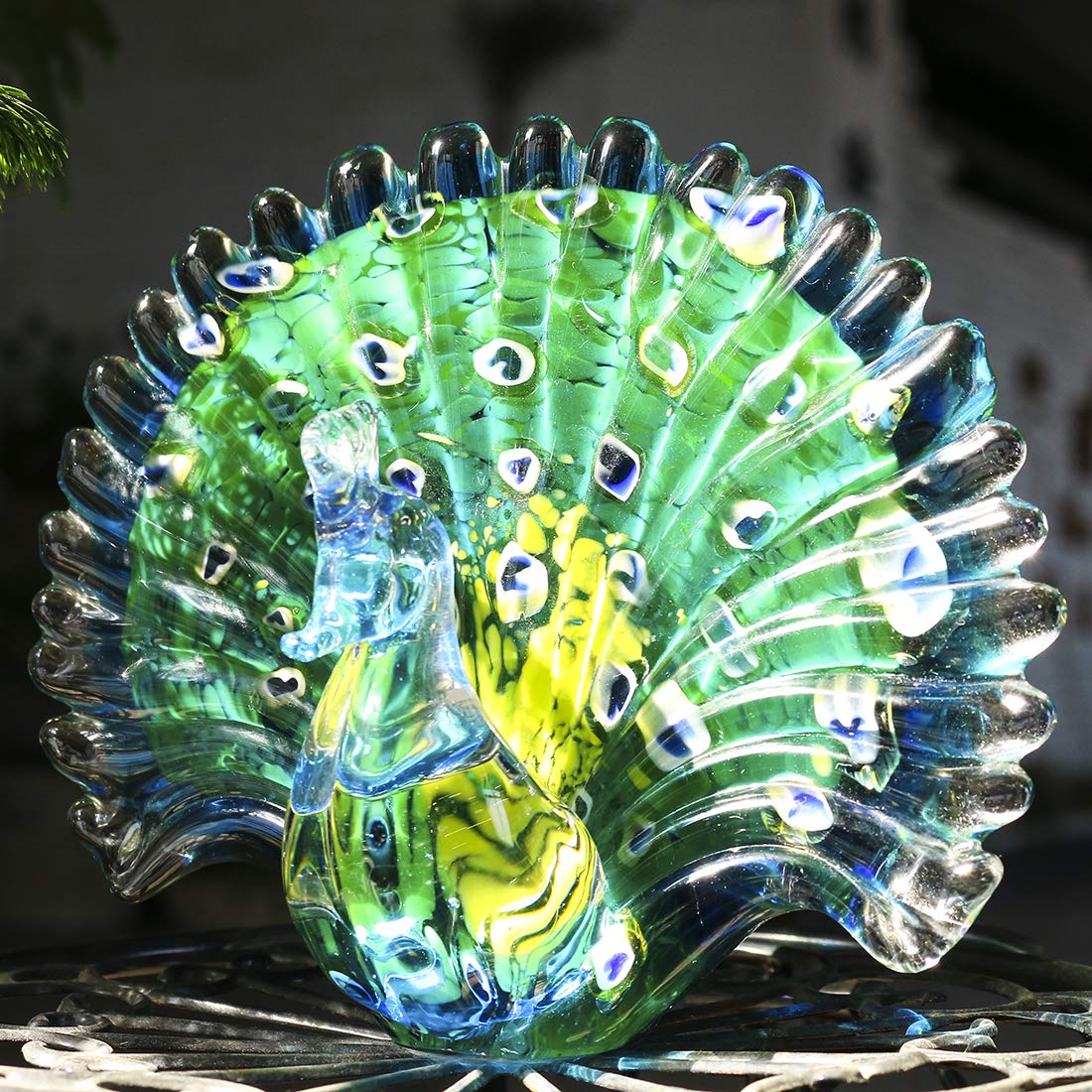 Amazon.co.jp: Crystalsuncatcher 手吹きガラス 孔雀の置物